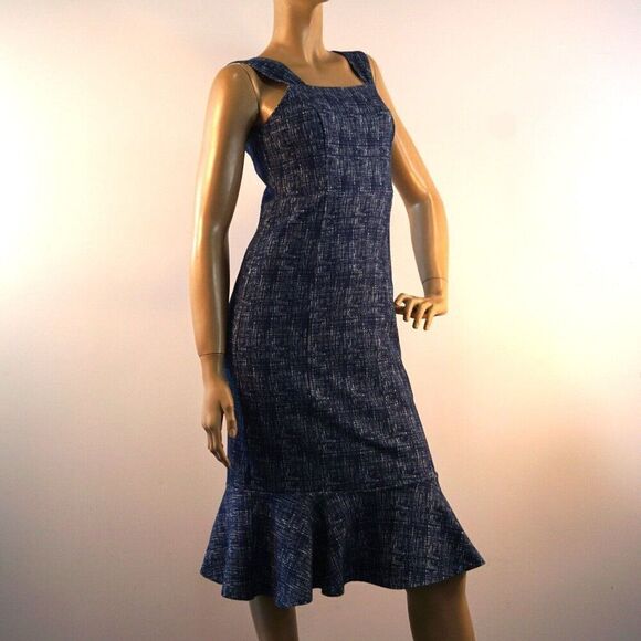 Sugar Lips Dress Sz S Square Neck Sleeveless Ruffle Hem Knee Length Tweed Patern - Picture 2 of 11